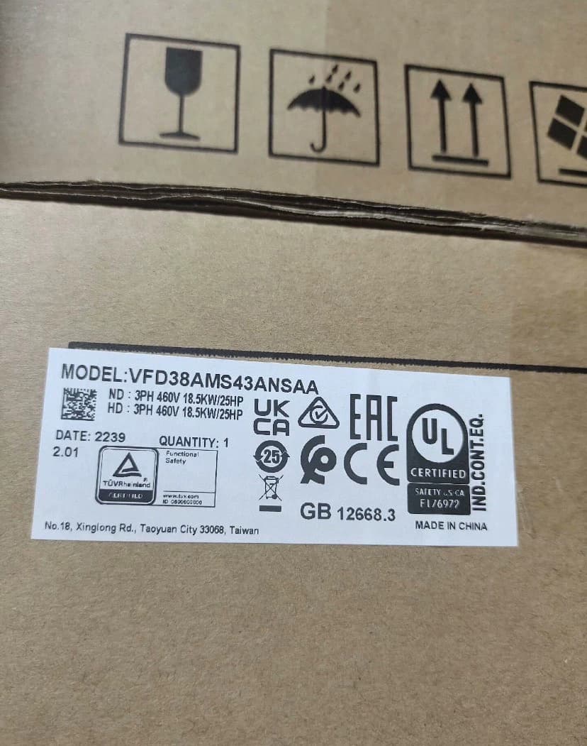 100% العلامة التجارية الجديدة الأصلية والحقيقية دلتا VFD38AMS43ANSAA 380 فولت/18.5KW محولات التردد محرك سيرفو