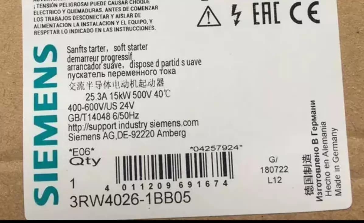 العلامة التجارية الجديدة، الأصلية، مباشرة من المصنع Siemens 3RW4026-1BB05 Soft Starter SIRIUS SOFT STARTER