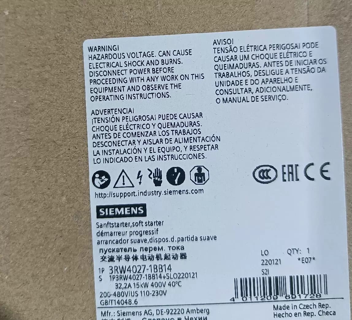 العلامة التجارية الجديدة، الأصلية، مباشرة من المصنع Siemens 3RW4027-1BB14 Soft Starter SIRIUS SOFT STARTER